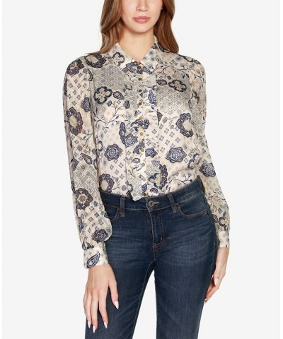 Women's Black Label Paisley Floral Print Button-Front Top Cream Combo $27.30 Tops