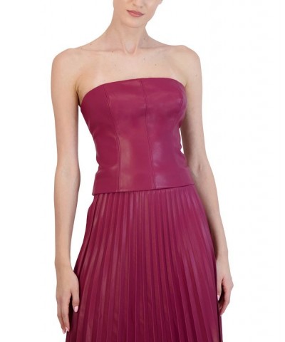 Women's Faux-Leather Removable-Strap Top Wine $50.35 Tops