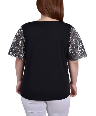 Plus Size Sequin-Front Poncho Top Silver $15.77 Tops