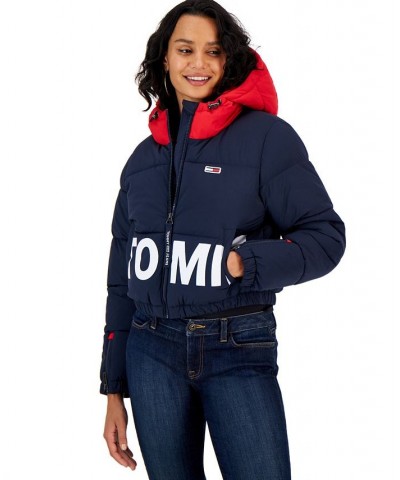 Women's Logo Puffer Jacket Blue $54.59 Jackets