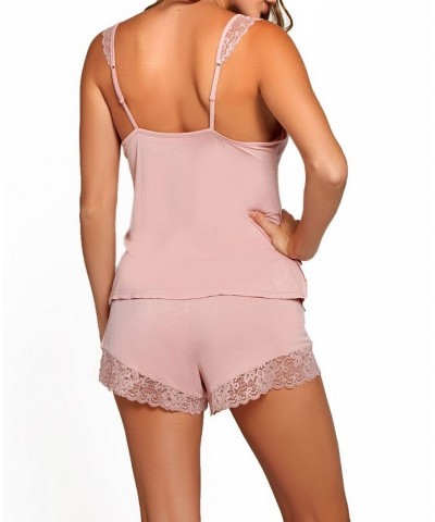 Women's Josie Modal Cami Short Trimmed in Lace 2pc Set Pink - Modal $34.72 Lingerie