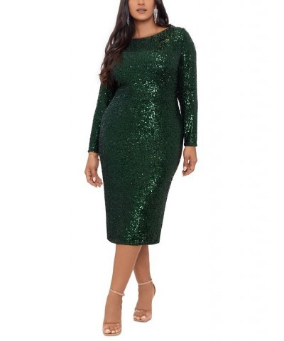 Plus Size Sequined Long-Sleeve Midi Dress Hunter $109.82 Dresses