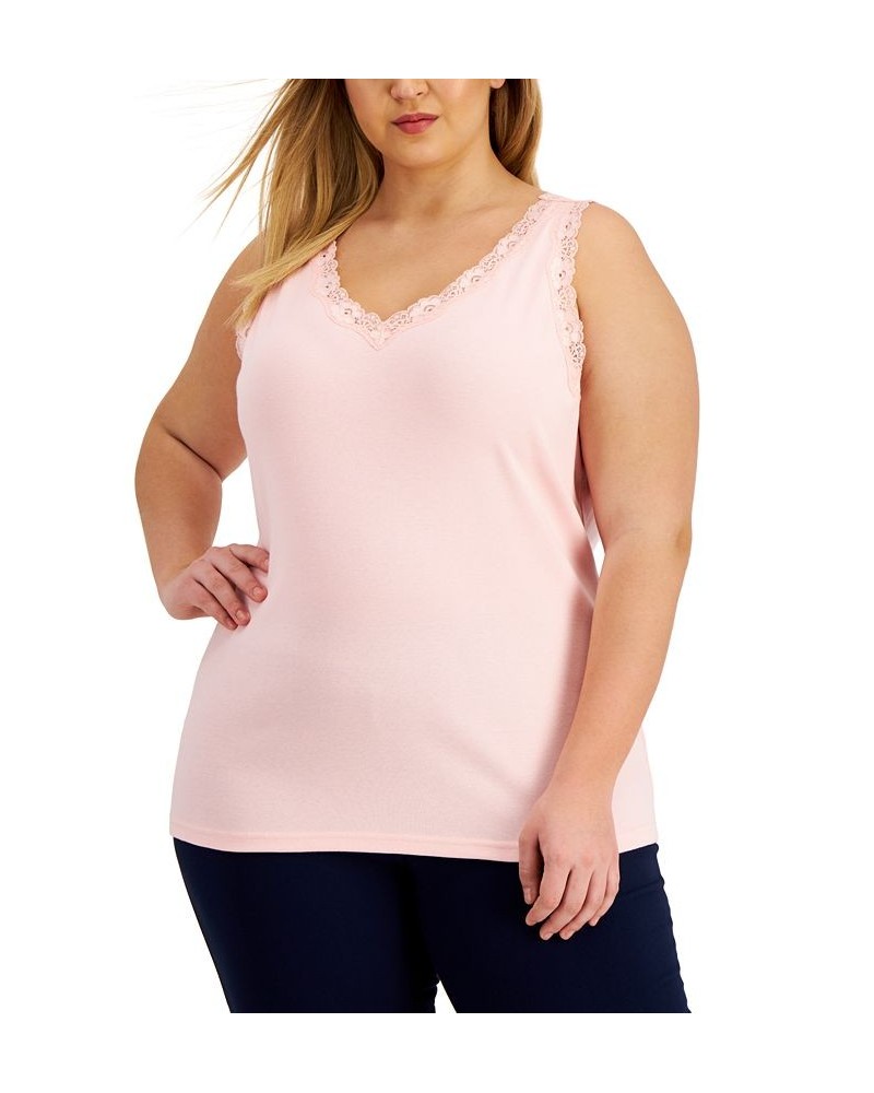 Plus Size Cotton Lace-Trim Top New Red Amore $9.59 Tops