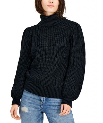 Women's Metallic-Flecked Turtleneck Sweater Black Shine $13.53 Sweaters