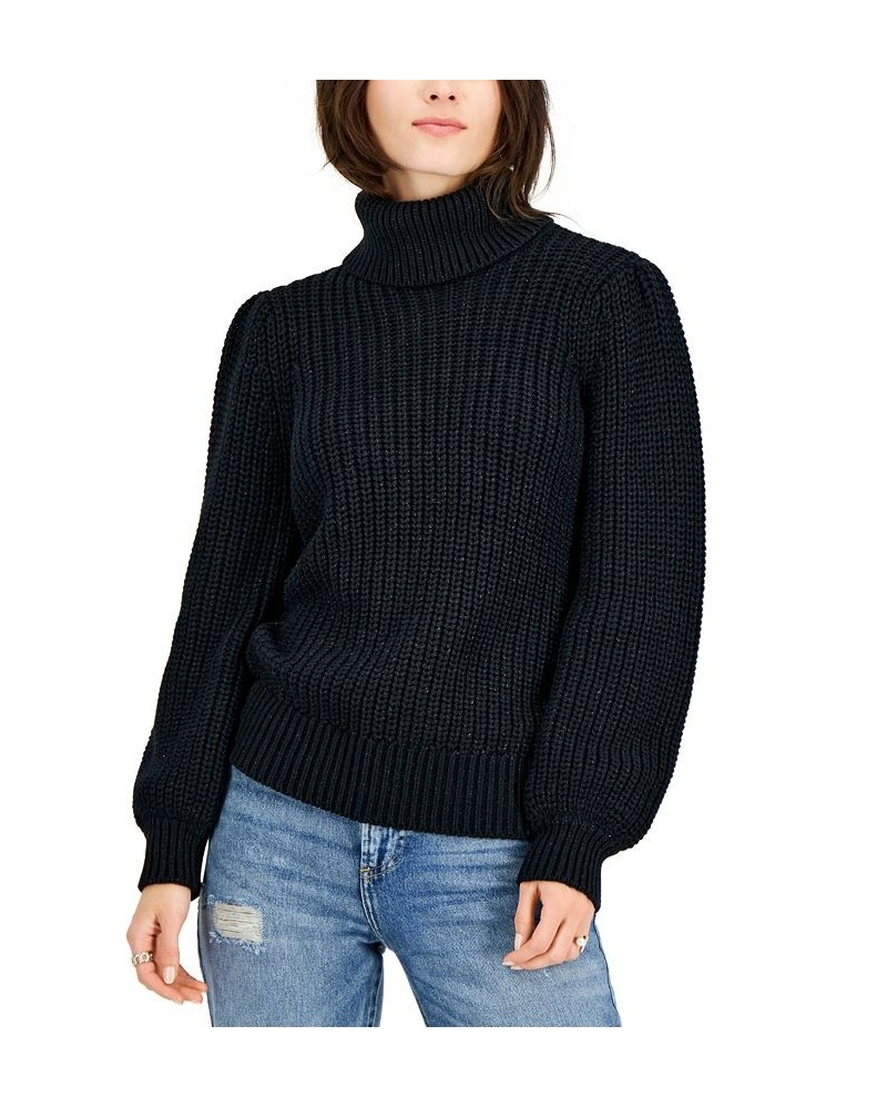 Women's Metallic-Flecked Turtleneck Sweater Black Shine $13.53 Sweaters