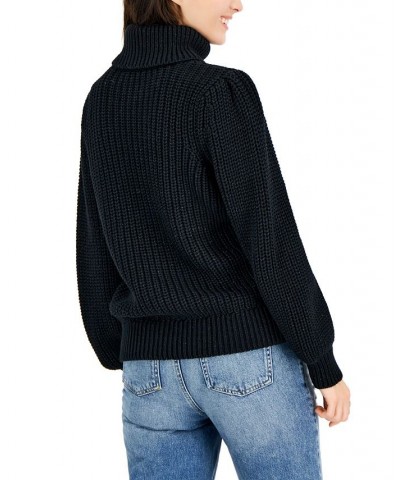 Women's Metallic-Flecked Turtleneck Sweater Black Shine $13.53 Sweaters