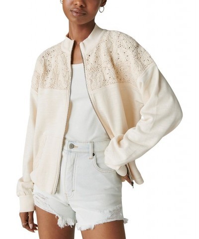 Women's Crochet Trim Zip-Up Sweater Sand Dollar $50.04 Sweaters