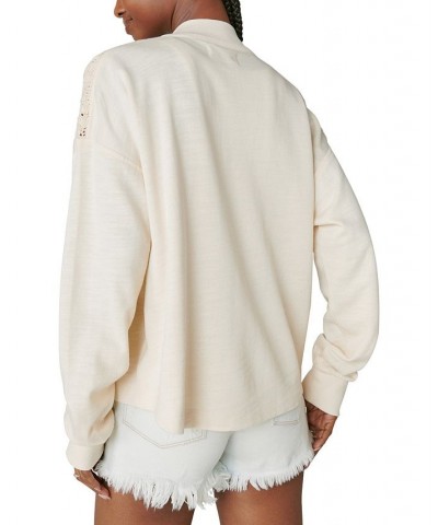 Women's Crochet Trim Zip-Up Sweater Sand Dollar $50.04 Sweaters