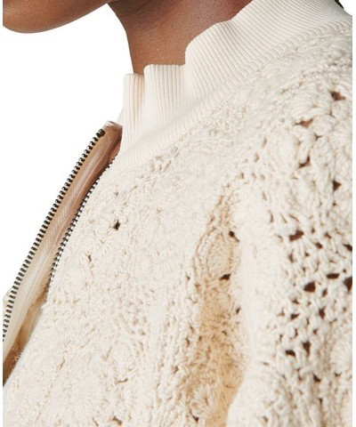 Women's Crochet Trim Zip-Up Sweater Sand Dollar $50.04 Sweaters