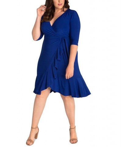 Women's Plus Size Whimsy Wrap Dress Blue $52.92 Dresses