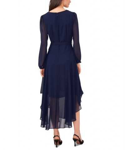 Women's Long Sleeve Tiered Maxi Dress Classic Navy $61.16 Dresses