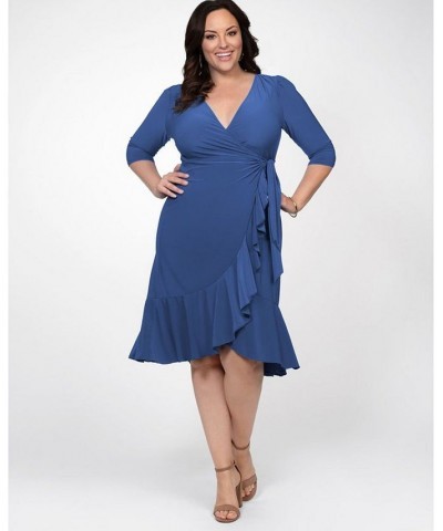 Women's Plus Size Whimsy Wrap Dress Blue $52.92 Dresses