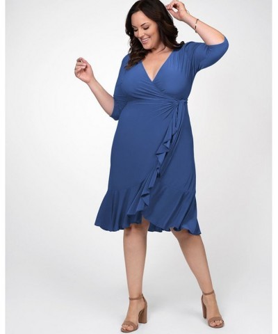 Women's Plus Size Whimsy Wrap Dress Blue $52.92 Dresses