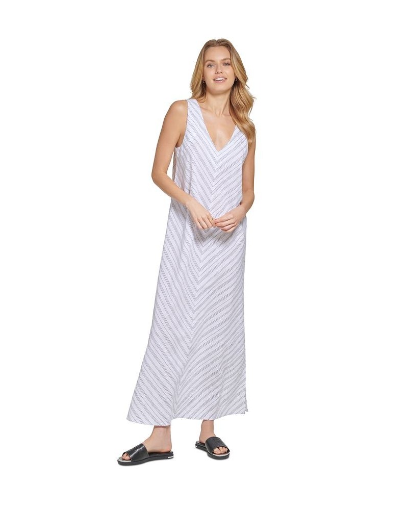 Women's Striped V-Neck Sleeveless Maxi Dress White/black $40.50 Dresses