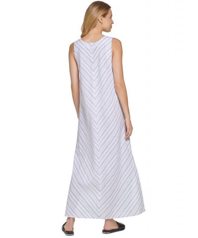 Women's Striped V-Neck Sleeveless Maxi Dress White/black $40.50 Dresses