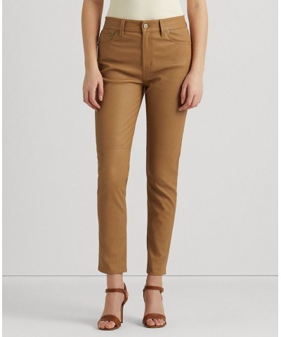 Women's Stretch Leather Skinny Ankle Pants Dark Camel $150.81 Pants