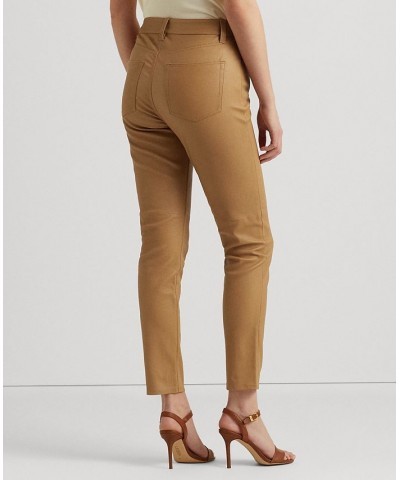 Women's Stretch Leather Skinny Ankle Pants Dark Camel $150.81 Pants