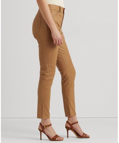 Women's Stretch Leather Skinny Ankle Pants Dark Camel $150.81 Pants