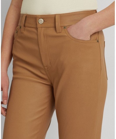 Women's Stretch Leather Skinny Ankle Pants Dark Camel $150.81 Pants