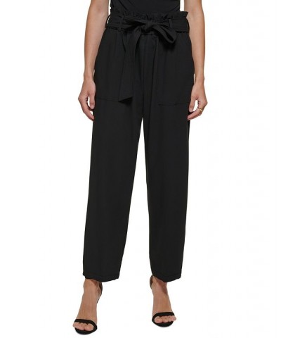 Petite Tie-Waist High-Rise Straight-Leg Pants Black $30.35 Pants