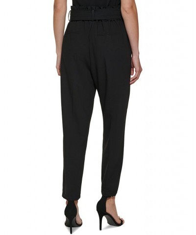 Petite Tie-Waist High-Rise Straight-Leg Pants Black $30.35 Pants