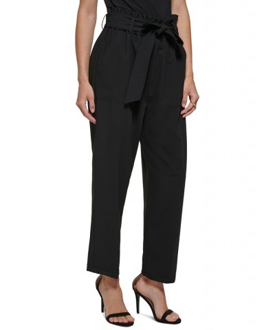 Petite Tie-Waist High-Rise Straight-Leg Pants Black $30.35 Pants