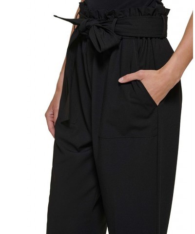 Petite Tie-Waist High-Rise Straight-Leg Pants Black $30.35 Pants