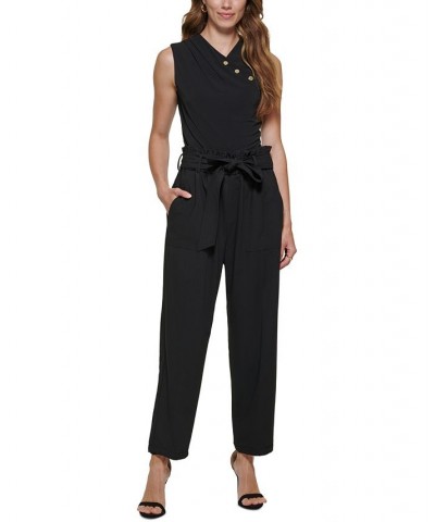 Petite Tie-Waist High-Rise Straight-Leg Pants Black $30.35 Pants