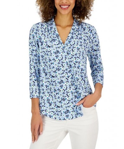 Women's Bloom V-Neck 3/4-Sleeve Top Blue $19.81 Tops