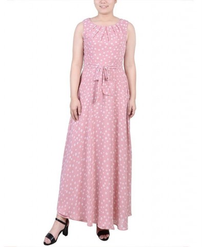 Petite Sleeveless Belted Chiffon Maxi Dress Pink Busydot $13.02 Dresses