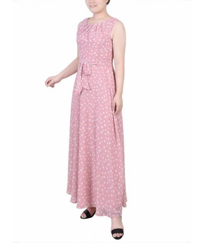 Petite Sleeveless Belted Chiffon Maxi Dress Pink Busydot $13.02 Dresses