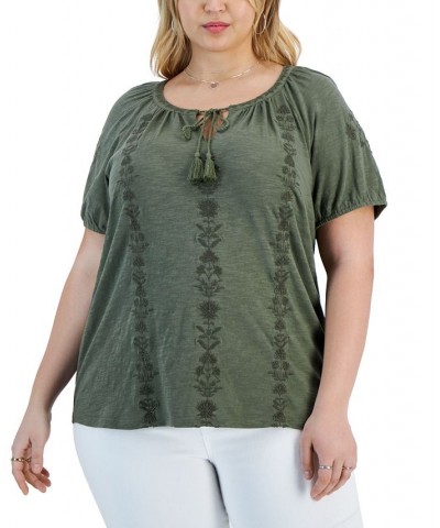 Plus Size Split-Neck Top Green $20.28 Tops