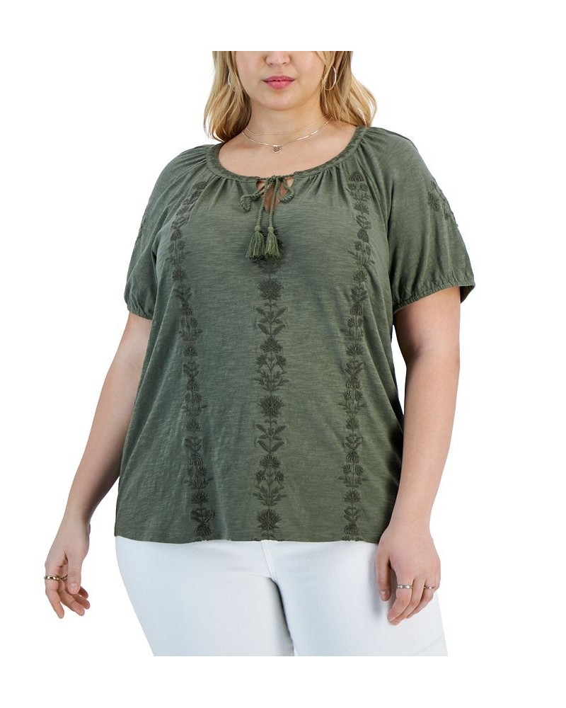 Plus Size Split-Neck Top Green $20.28 Tops