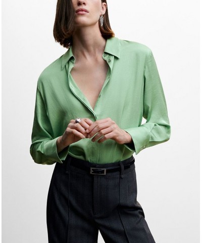 Women's Satin Finish Flowy Shirt Green $26.40 Tops