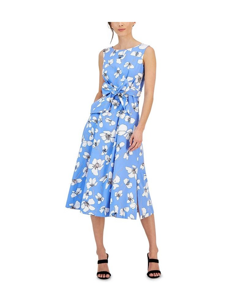 Women's Floral-Print Fit & Flare Midi Dress Blue $58.11 Dresses