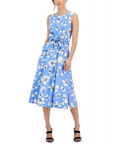 Women's Floral-Print Fit & Flare Midi Dress Blue $58.11 Dresses