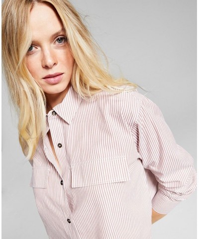 Women's Poplin Collared Shirt Navy Peony $11.58 Tops