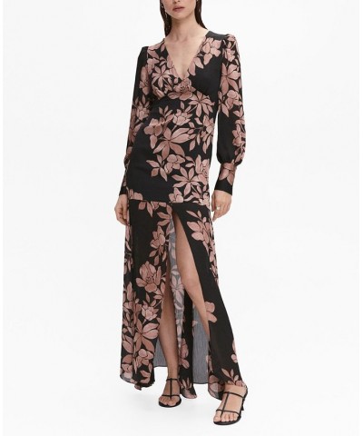 Women's Floral Chiffon Dress Black $63.00 Dresses