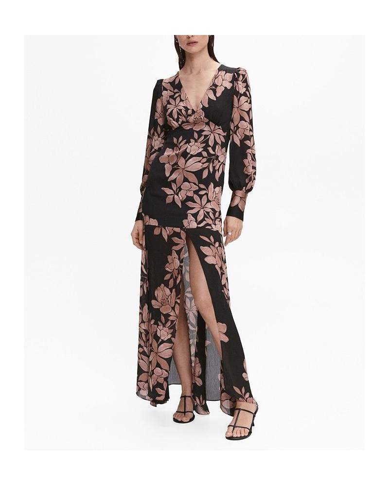 Women's Floral Chiffon Dress Black $63.00 Dresses