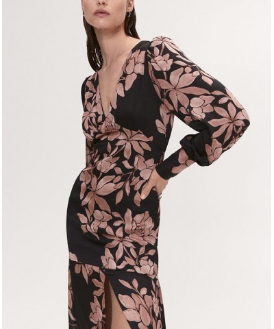 Women's Floral Chiffon Dress Black $63.00 Dresses