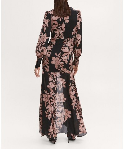 Women's Floral Chiffon Dress Black $63.00 Dresses