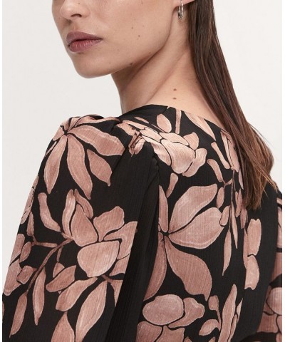 Women's Floral Chiffon Dress Black $63.00 Dresses