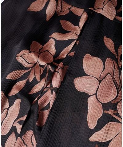 Women's Floral Chiffon Dress Black $63.00 Dresses