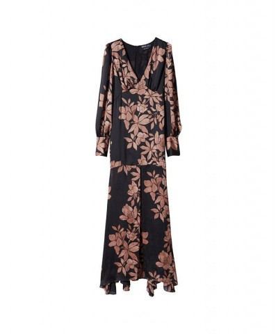 Women's Floral Chiffon Dress Black $63.00 Dresses