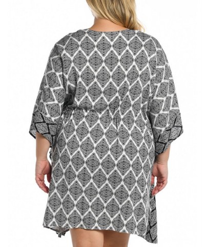 Plus Size Oasis Tile-Print Front-Tie Kimono Cover-Up Black/White Medallion Print $42.23 Swimsuits