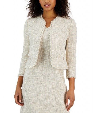 Women's Fringed Open-Front Tweed Tulip Jacket Anne White/ Bisqueware $41.36 Jackets