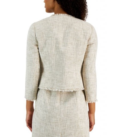 Women's Fringed Open-Front Tweed Tulip Jacket Anne White/ Bisqueware $41.36 Jackets