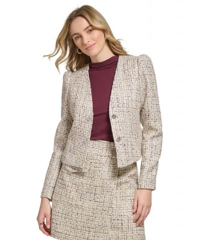 Women's X-Fit Cropped Tweed Blazer Cream Multi $51.69 Jackets