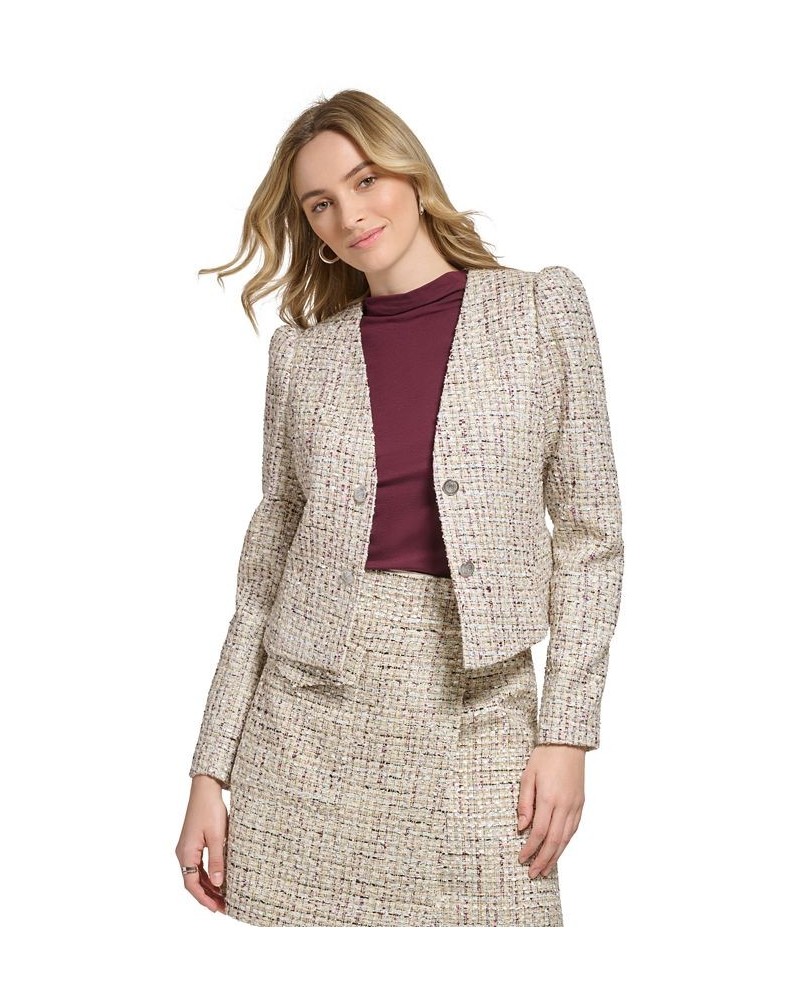 Women's X-Fit Cropped Tweed Blazer Cream Multi $51.69 Jackets