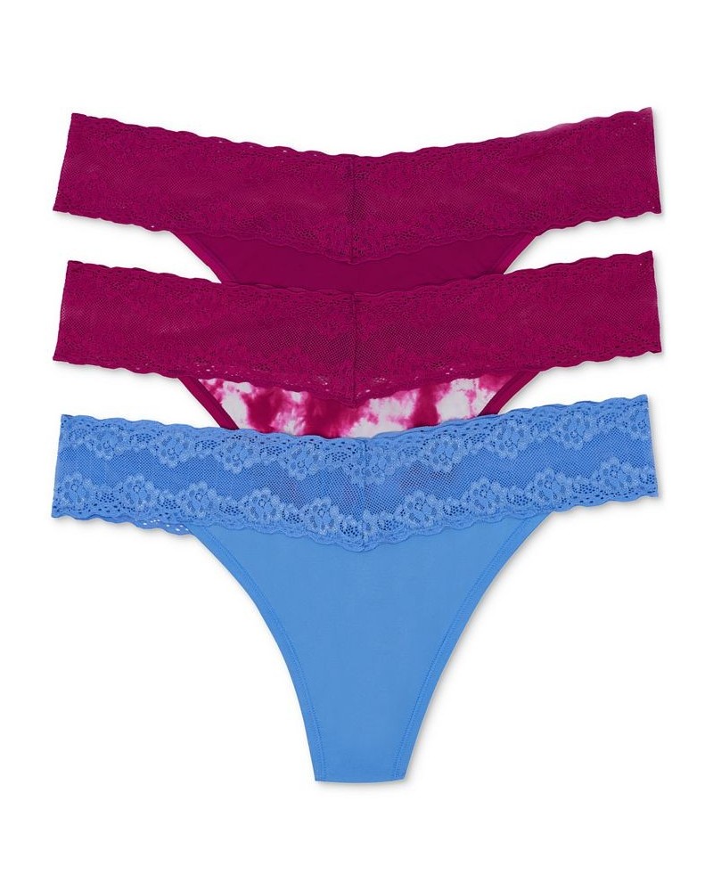 Bliss Perfection Lace-Trim Thong Pack of 3 750092MP Bright Berry, Bb Tiedye, Cool Blue $17.07 Underwears